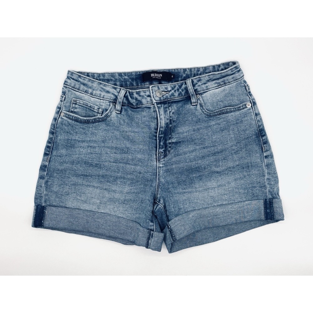 Hudson Los Angeles Womens Light Wash Denim Cuffed Jean Shorts Size 6/28 Blue